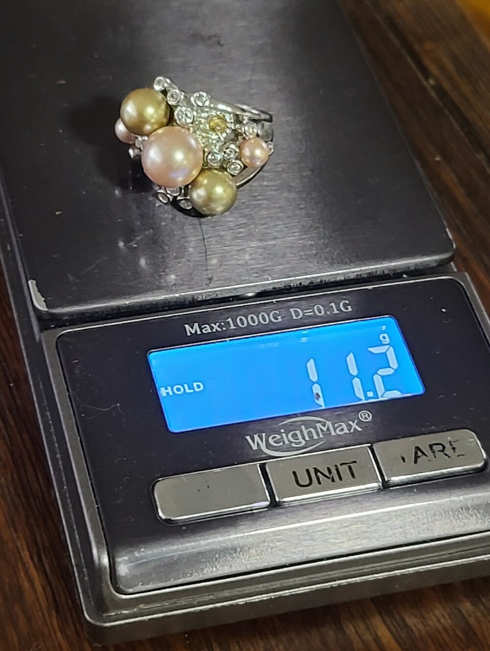 Pearl and Cz Cluster Statement Ring, Pink Pearl, Gold Accents  Sterling Silver 6 - Picture 4 of 6
